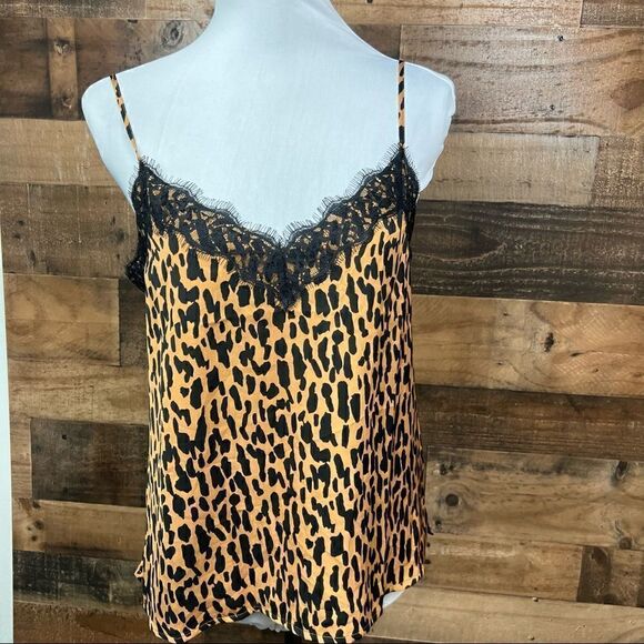 bp Camisole Top Leopard Print Brown Black Lace Fringe Spaghetti Straps XS - Picture 11 of 12
